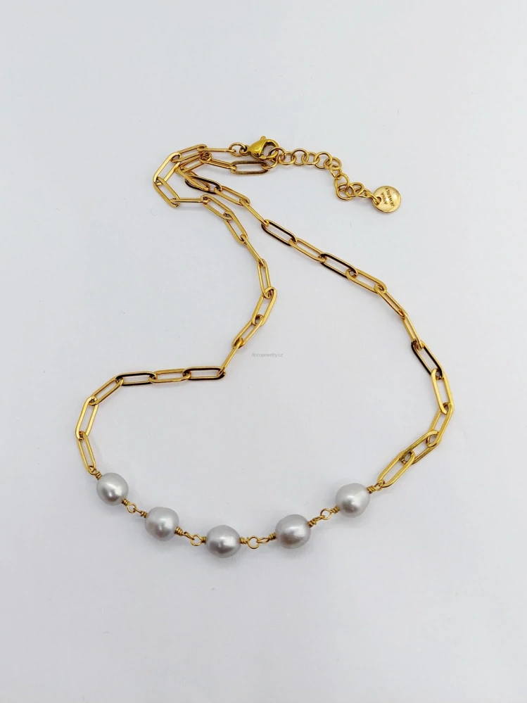 Modelový zlatý náhrdelník*chocker VALA s perlami